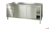 Acier inoxydable table armoire avec portes coulissantes et bloc-tiroir